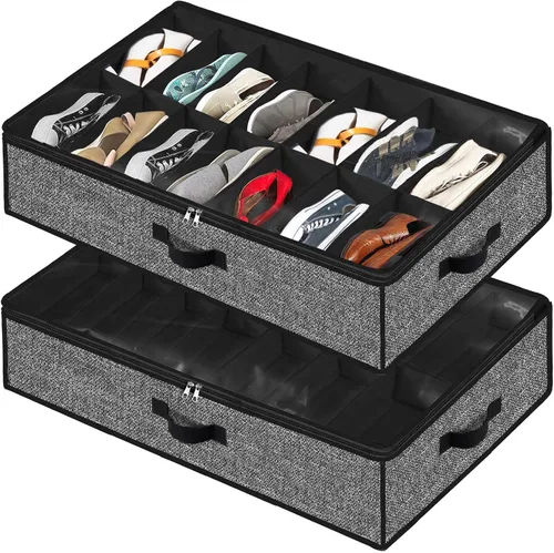 Vista 9 de Organizador de zapatos debajo de la cama para armario, paquete de 2, se adapta a 24 pares de cajas de contenedores de zapatos debajo de la cama