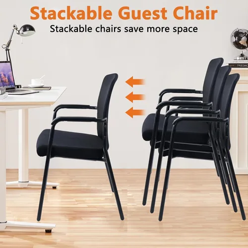 Vista 4 de CLATINA Sillas de recepción apilables, sillas apilables para sala de espera con asiento tapizado y reposabrazos, silla ergonómica de malla trasera