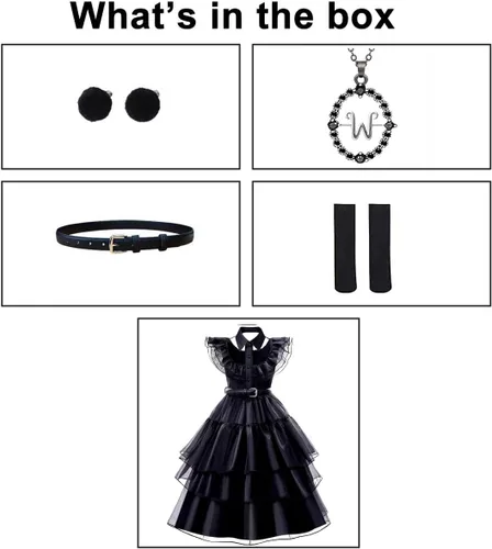 Vista 3 de YUEGOO Vestido de disfraz negro para niñas, disfraces de Halloween, vestido de fiesta de cosplay con accesorios de 3 a 12 años