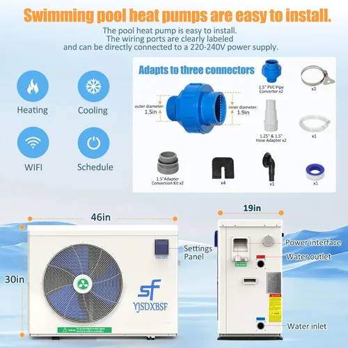 Vista 6 de Calentador eléctrico de piscina de 100000 BTU, adecuado para calentadores de piscina sobre el suelo, bomba de calor de piscina de 20,000 galones