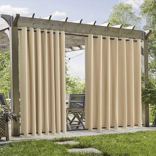 Vista 27 de RYB HOME Cortinas resistentes al viento para exteriores, cortinas opacas impermeables con aislamiento térmico para patio, porche, glorieta, pérgola