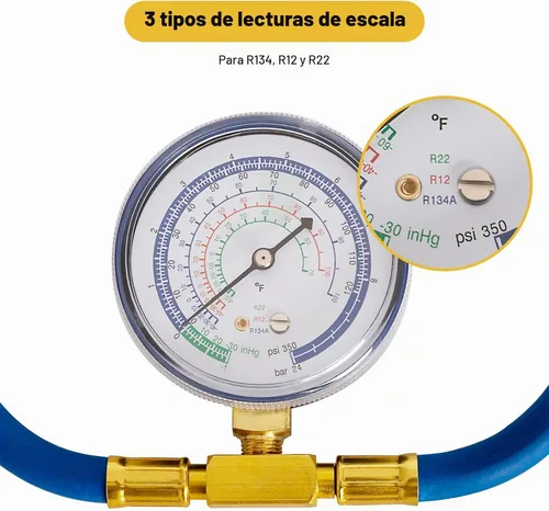 Vista 5 de Kit de recarga de refrigerante R134a, kit de manguera de recarga de CA con manómetro, manguera de recarga de grifo de freón R134a con acoplador