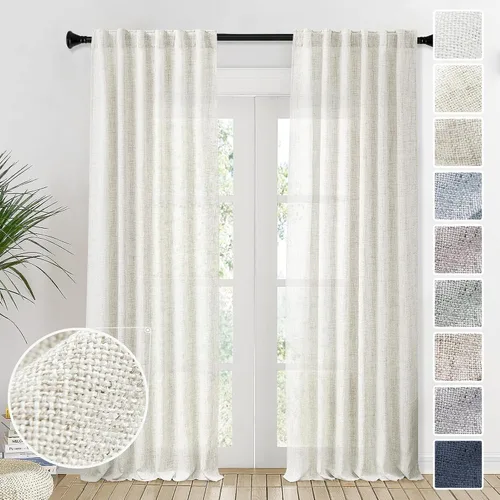 Vista 74 de Cortinas de Lino Natural Color Crema de 84 Pulgadas de Largo para Sala de Estar, Juego de 2 Paneles de Lino Texturizado con Trabillas Traseras