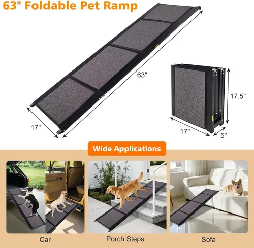 Vista 3 de IUNNDS Dog Ramp for Car 63"x17" Portable Dog Ramps for Large Dogs with Non-Slip Rug Surface for SUV Car & Truck, Outdoor Folding Pet Ramp Up to