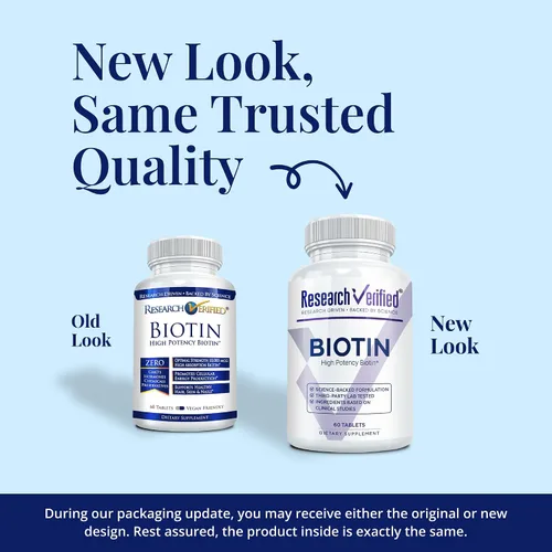 Vista 2 de Research Verified Biotina - Biotina pura extra fuerte 10000mcg - Vitamina para la piel y las uñas - Probado por terceros, fabricado en Estados