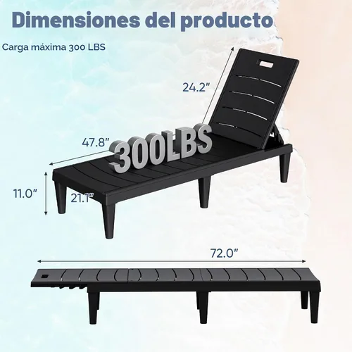 Vista 2 de Devoko Juego de 2 tumbonas para exteriores, sillas de salón impermeables de Negro