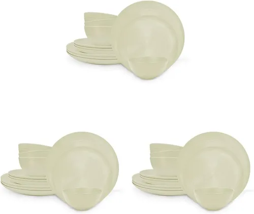 Vista 13 de Zak Designs Juegos de vajilla para interiores y exteriores, 12 platos y cuencos de plástico de melamina para la cena con la familia