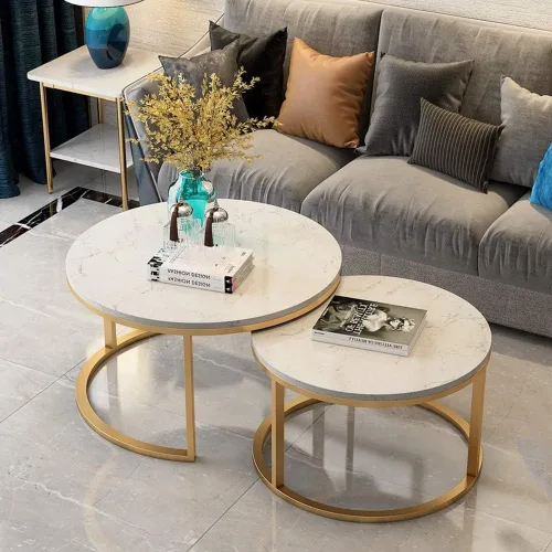Vista 4 de Mesa Nesting Coffee Table Set of 2 Modern Round Marble Center Table den Metal Nesting Side Tables for Living Room Bedroom Small Spaces Centro