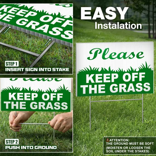 Vista 5 de Letreros con texto en inglés "Keep Off Grass para patio, plástico corrugado