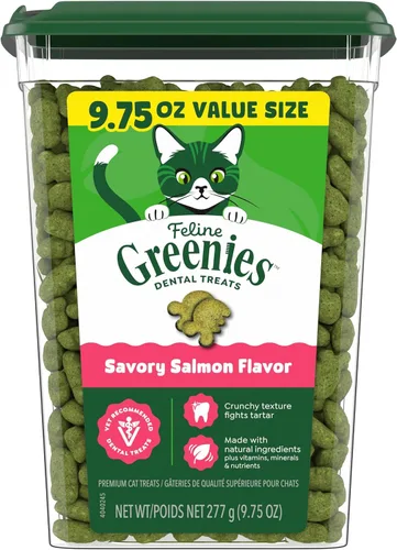 Vista 15 de Greenies Golosinas para gatos, golosinas dentales naturales para gatos adultos recomendadas por veterinarios felinos, sabroso sabor a salmón, bolsa