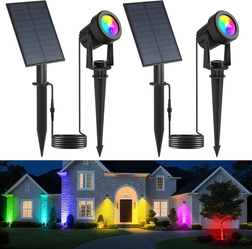 Vista 9 de Luces solares para exterior, focos de paisaje IP65 impermeables con cable de 3m, luces de pared para exterior con encendido y apagado automático