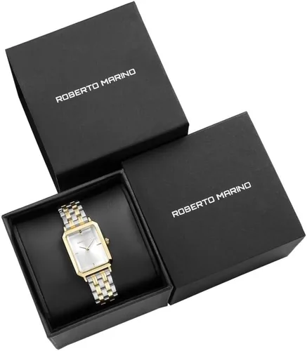 Vista 4 de Roberto Marino RM1982 Reloj de Lujo para Mujer Rectangular en Oro Movimiento de Cuarzo Japonés, Diseño Vintage de Acero Inoxidable, Esfera