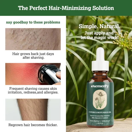 Vista 6 de Paquete de 2 aceites Cyperus Rotundus: aceite natural Cyperus Rotundus para depilación, suero inhibidor puro del cabello, ralentiza y reduce