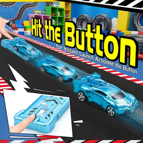 Vista 2 de Aooess 6 PC Catapult Car Toy para Kid 3-5 Car Toy Set con lanzadores Trofeo Coches de carreras de bolsillo portátiles, juguetes interactivos