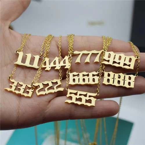 Vista 7 de HUTINICE Collar con número de ángel, chapado en oro de 18 quilates, delicado 111 222 333 444 555 666 777 888 999 colgantes para mujer, joyería