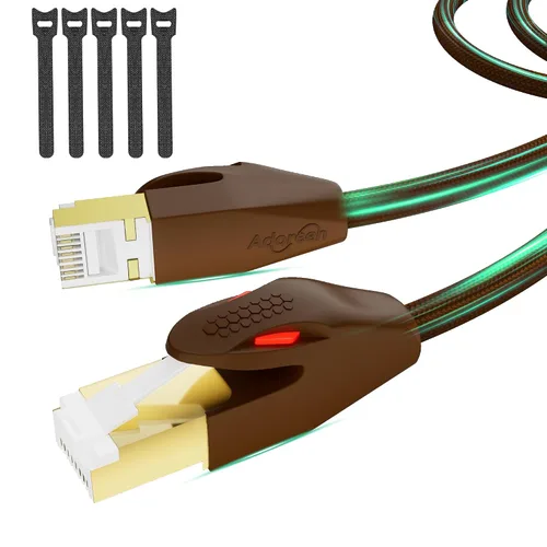 Vista 10 de Adoreen Cable Ethernet CAT 8 de 1 pie, color verde, alta velocidad 40Gbps 2000Mhz Cable de Internet S/FTP blindado 26AWG trenzado resistente RJ45