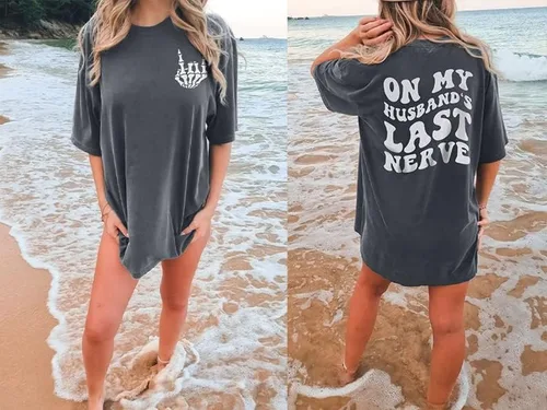 Vista 4 de SUPEYA On My Husband's Last Nerve - Camiseta de gran tamaño con texto en inglés "Wife Life", camisetas divertidas y sarcásticas gráficas casuales