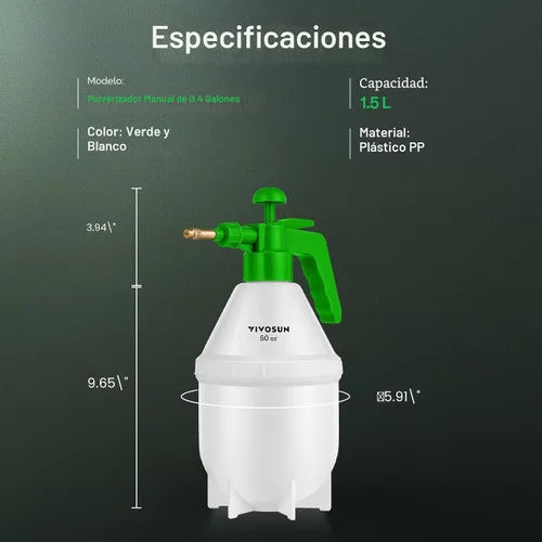 Vista 7 de VIVOSUN 50oz Pump Sprayer, Handheld Garden Water Sprayer Bottle Verde