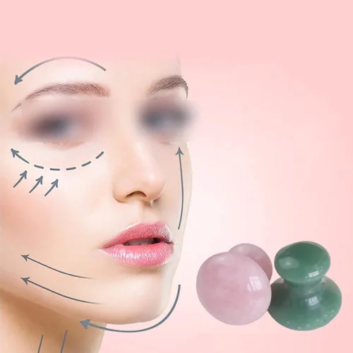 Vista 3 de 2 piezas Gua Sha herramientas faciales raspando tabla de masaje de hongos cara Jade piedras de belleza masajeador raspador para cuidado de la piel