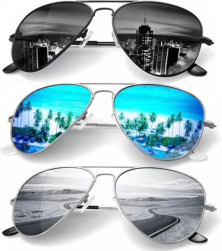 Vista 52 de KALIYADI Classic Aviator Sunglasses for Men Women Driving Sun glasses Polarized Lens UV Blocking Negro