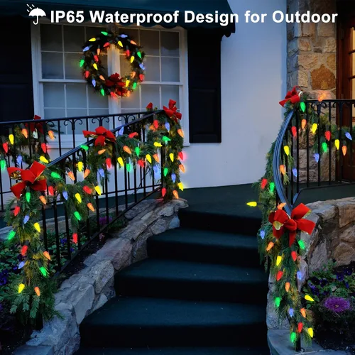 Vista 5 de DBFAIRY Paquete de 2 Luces de Cadena C6 que Funcionan con Pilas, Multicolor 16.4 pies 50 Luces LED de Guirnalda con Temporizador 8 Modos de Luz IP65