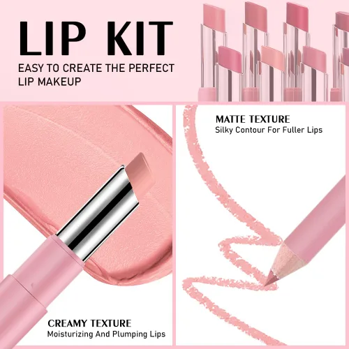 Vista 3 de Juego combinado de delineador de labios mate y lápiz labial 2 en 1, kit de labios con delineador de labios, manchas de labios, resistente al agua, a
