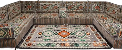 Vista 161 de arabicsofa Sofá en forma de U de estilo árabe para el suelo – Juego de Majlis hecho a mano – Sofá de estilo bohemio
