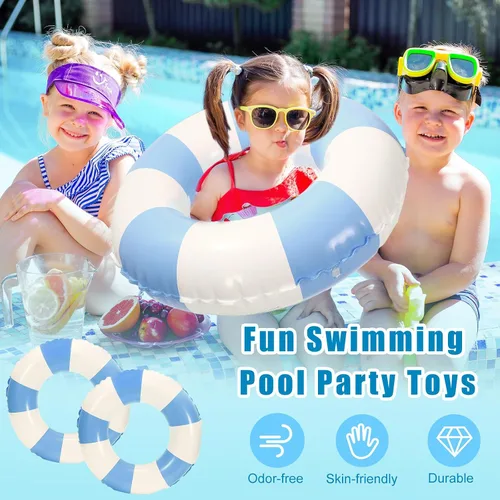 Vista 4 de Whaline Flotador inflable de natación de 4 piezas, anillo de natación a rayas, divertido estampado para piscina, tumbona, tubo para verano