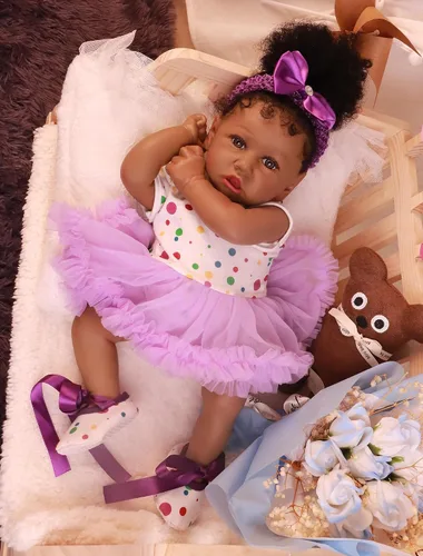 Vista 2 de HOOMAI - Muñeca imitación de bebé real, con cuerpo suave de 22.8 pulgadas, muñeca realista de niña afroamericana