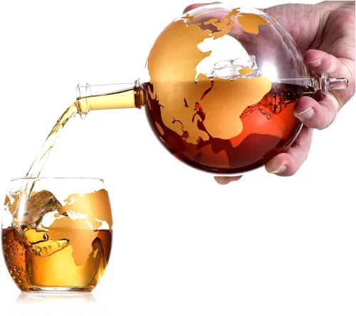 Vista 4 de Juego de regalo de globo de whisky, bandeja de base rica, dispensador de whisky dorado, tapón hermético para vino, bourbon, brandy, jugo, agua