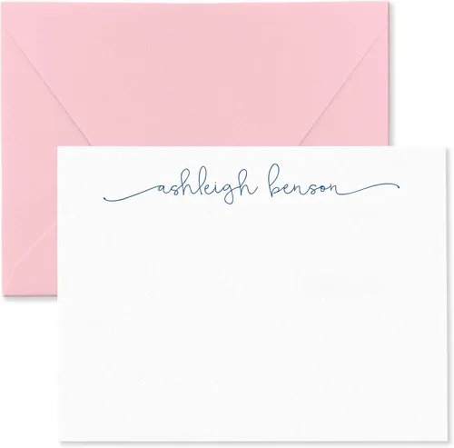 Vista 15 de Tarjetas de notas estacionarias personalizadas y sobres para mujeres con nombre en letra cursiva minúscula, elija colores de tinta y sobres