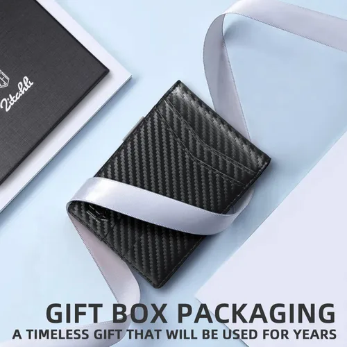Vista 150 de Zitahli - Carteras delgadas con clip para dinero para hombre, tarjetero minimalista, de cuero, plegable, con bloqueo RFID, cartera de bolsillo