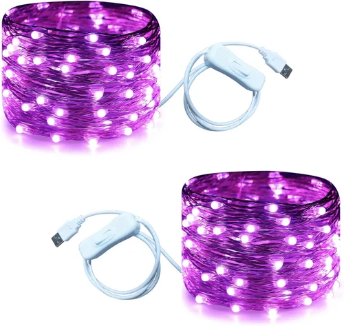 Vista 14 de RUICHEN Guirnalda de luces USB de 33 pies, 100 luces LED con interruptor de encendido/apagado (blanco cálido, paquete de 2)
