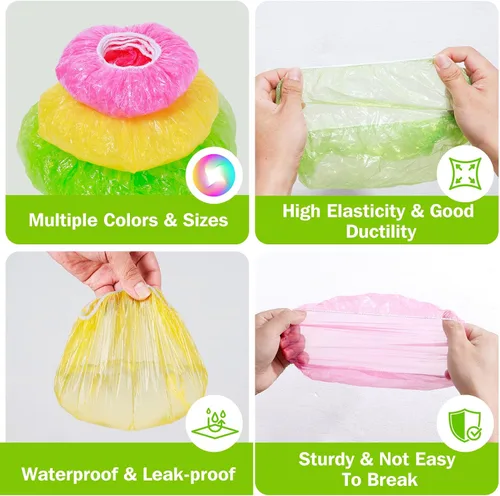 Vista 6 de Mwellewm Fundas elásticas de plástico para almacenamiento de alimentos, fundas reutilizables para alimentos, envoltura Saran, bolsas elásticas