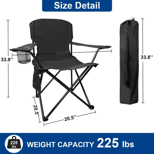 Vista 3 de Sillas Plegables de Camping Colapsables Silla de Césped de Alta Resistencia con Bolsa para Refrescos, Bolsillo de Almacenamiento, Silla de Brazos