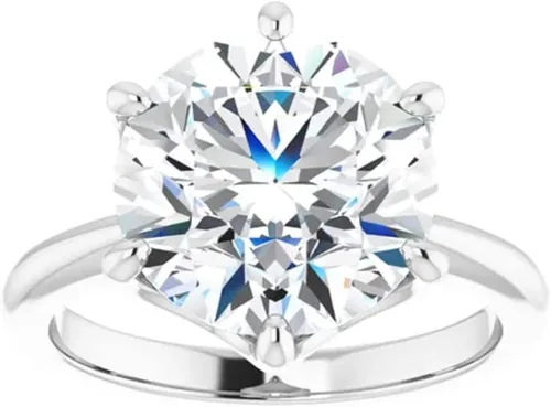Vista 2 de JEWELERYIUM - Anillo de compromiso de moissanita de corte redondo de 4 quilates, juego de anillos de boda y novia, estilo halo solitario, plata