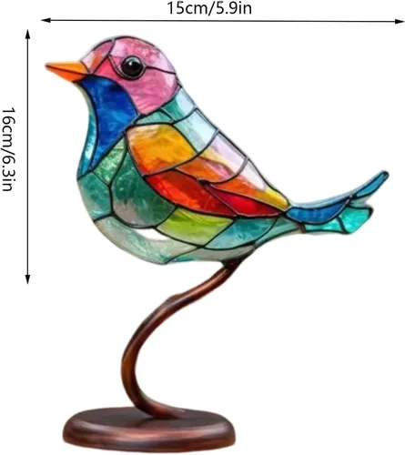 Vista 6 de Adornos de escritorio con diseño de pájaros en ramas, de doble cara, multicolor, acrílico, de doble cara, multicolor, para manualidades, estatua
