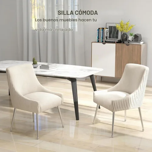Vista 6 de Sillas de comedor de estilo moderno de terciopelo tapizadas con barra vertical, silla de acento con botón acolchado con patas plateadas, juego de 2