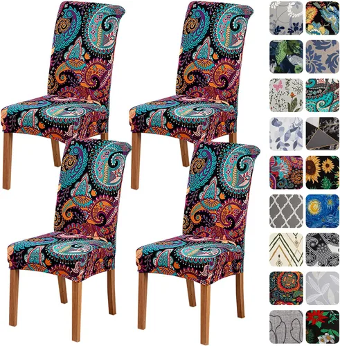 Vista 34 de HZDHCLH Juego de 4 fundas para sillas de comedor color burdeos, fundas elásticas de elastano para sillas Parsons, paquete de 4, fundas de asiento