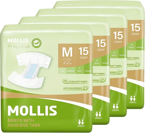 Vista 12 de MOLLIS Pañales para adultos para mujeres y hombres, calzoncillos desechables unisex para incontinencia con pestañas, control de olores, talla S, 15