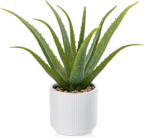 Vista 12 de GnFlus Plantas suculentas falsas de aloe vera de 13 pulgadas, suculentas artificiales grandes con maceta negra, planta de aloe sintético en maceta