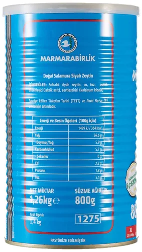 Vista 2 de Marmarabirlik Aceitunas negras enlatadas, aceitunas turcas en salmuera, recogidas a mano, aperitivos saludables, sabor vegano y mediterráneo