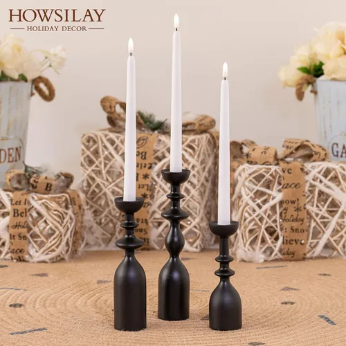Vista 3 de HOWSILAY Portavelas de Madera para Centro de Mesa Candelabros Negros - Portavelas Rústicos que se Ajustan a Velas Cónicas de 3/4" o 7/8" y Velas