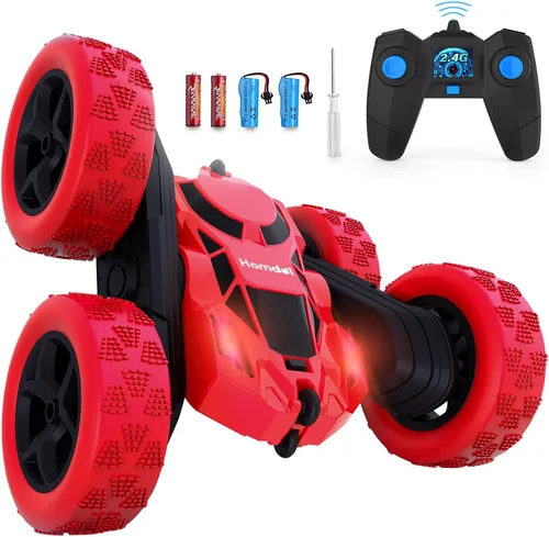 Vista 24 de Hamdol Auto de control remoto para niños, auto de acrobacias RC giratorio de 360°, vehículo eléctrico 4WD de doble cara con luces LED, autos de Azul