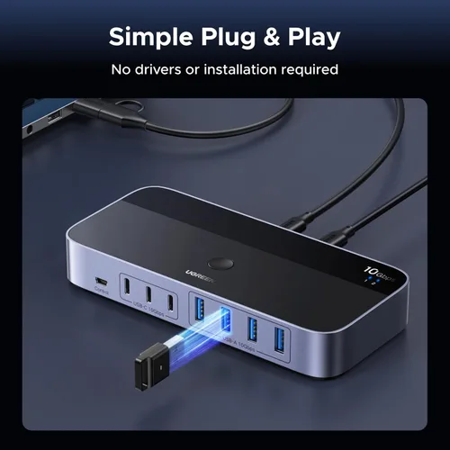 Vista 7 de UGREEN Interruptor USB 3.2 de 2 entradas y 7 salidas, interruptor de 10 Gbps para computadoras A o C compartiendo todos los dispositivos (4 A+3 C)