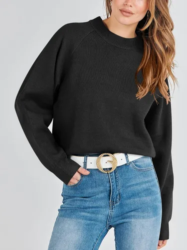 Vista 2 de ANRABESS Suéter de manga larga Dolman de gran tamaño para mujer, cuello redondo, hombros caídos, ajuste holgado, ropa de otoño 2023