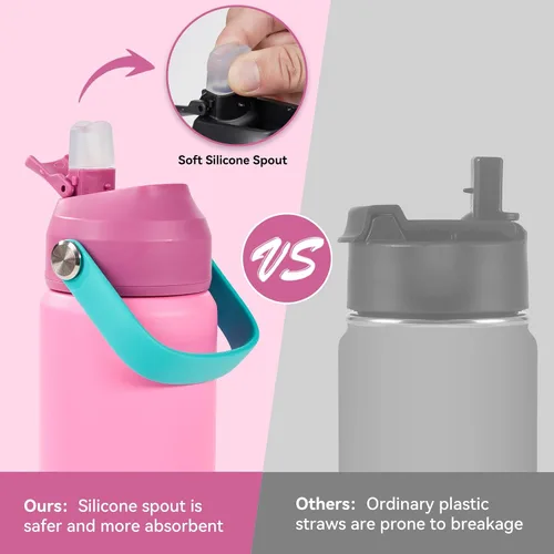 Vista 3 de Fijinhom Botella de agua aislada de acero inoxidable de 18 oz, de boca ancha, de doble pared, con vacío, con pajita de silicona, a prueba de sudor