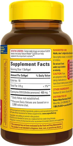 Vista 8 de Nature Made CoQ10 (Coenzima Q 10) 400 mg. Cápsulas de gel, 40 unidades.
