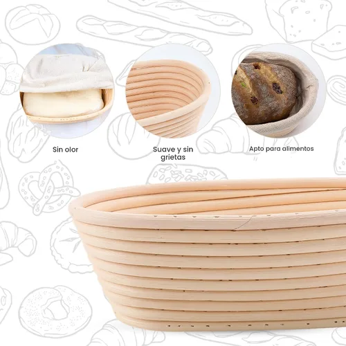 Vista 5 de DOYOLLA Juego Mini de Cestas Ovaladas para Fermentación (16.5 cm, juego de 5), Cestas para Masa de Pan de Masa Madre con Forros para Panaderos