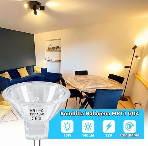 Vista 2 de Bombilla Halógena MR11 de 10W 12V FTD Reflector con Larga Vida Útil, Base GU4 de Dos Pines, Bombillas MR11 Regulables con Cubierta de Vidrio